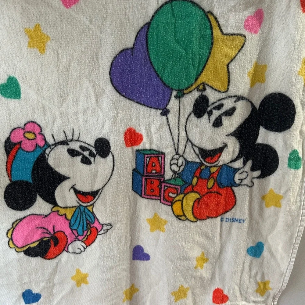 Vintage Disney Baby Mickey‎ Minnie Mouse ABC Blocks Balloons Blanket
